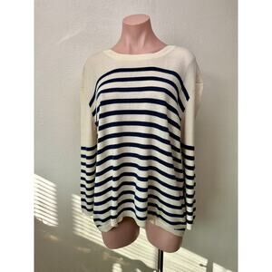 Vince Striped Sweater Cream Navy Women's US L High Low Back Zip